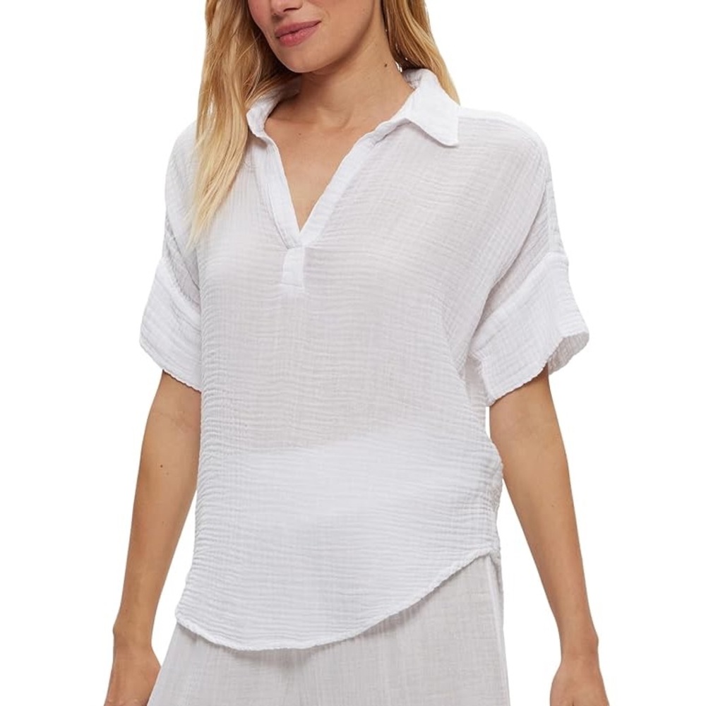 FAHERTY Cotton Gauze Desmond Top White Women’s Medium